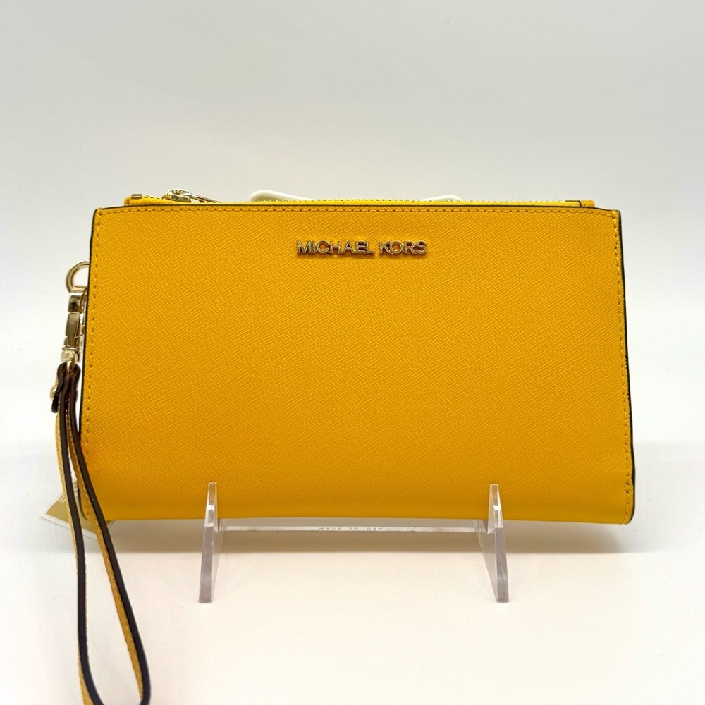 Michael Kors Large Jet Set Travel Double Zip Wallet Wristlet Jasmine Yellow - Picture 2 of 9